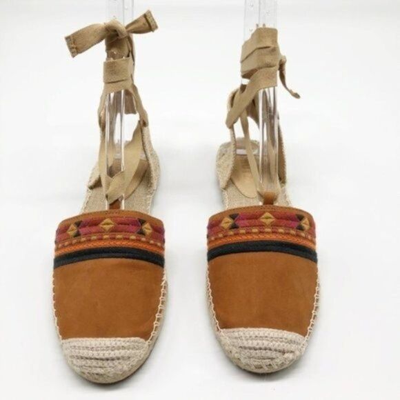 SCHUTZ Suede Lace Up Embroidered Espadrille Flats - Picture 3 of 7